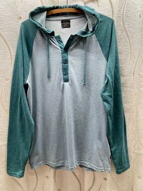 Oakley Hoodie Men Medium Blue Green Good Raglan‎ Henley Long Sleeve Drawstring